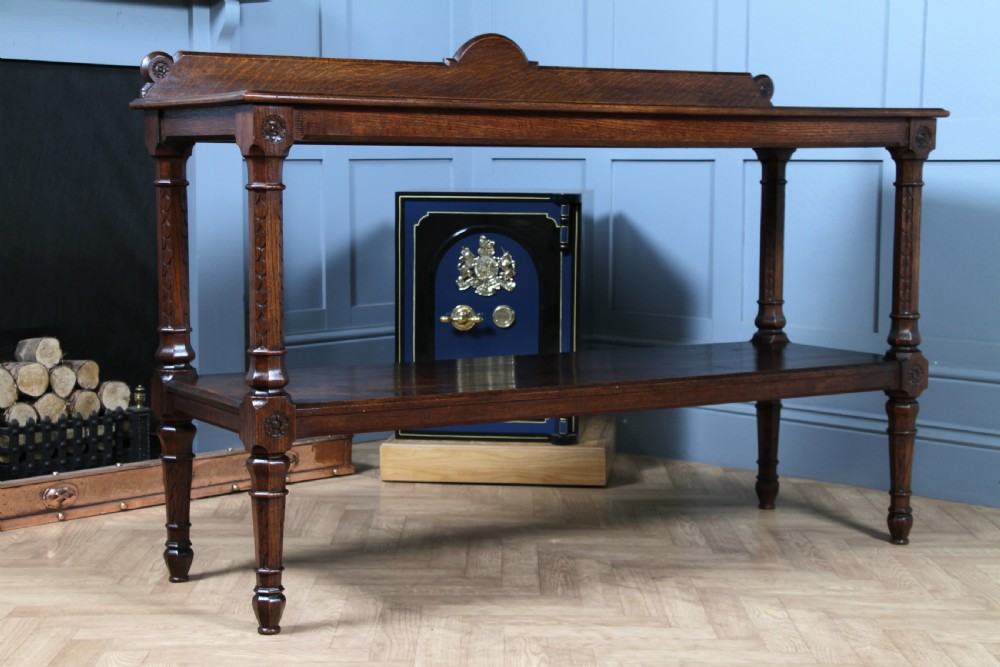 Original Antique Victorian Oak Gothic Revival Serving Buffet Table  View III