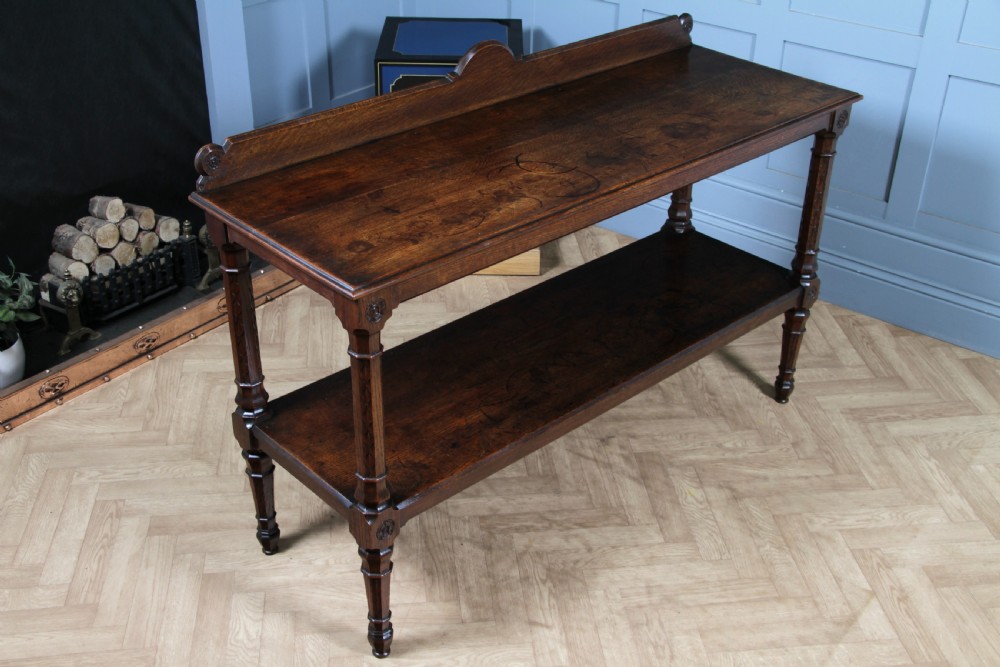 Original Antique Victorian Oak Gothic Revival Serving Buffet Table  View IV