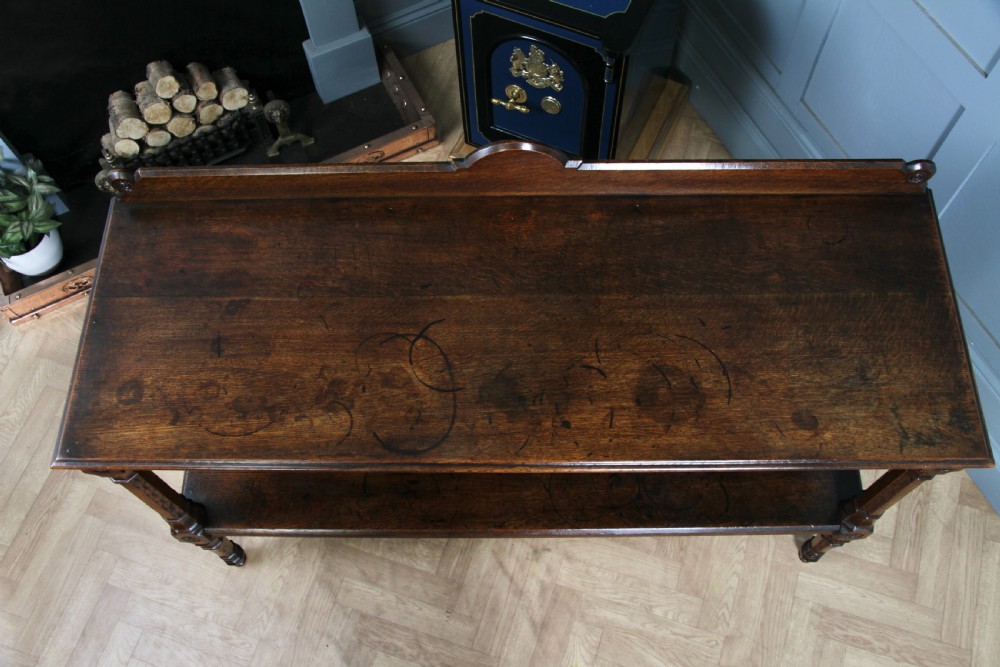 Original Antique Victorian Oak Gothic Revival Serving Buffet Table  View VII