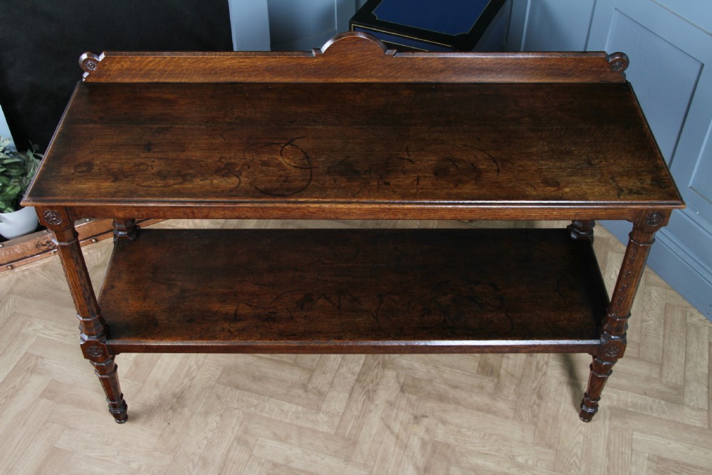 Original Antique Victorian Oak Gothic Revival Serving Buffet Table  View VIII