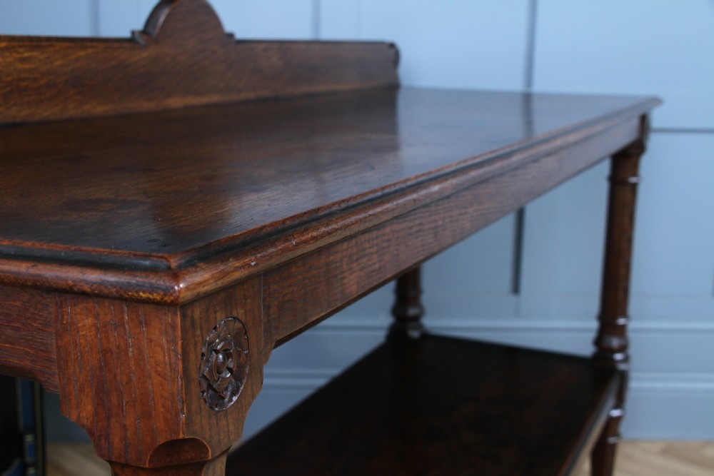 Original Antique Victorian Oak Gothic Revival Serving Buffet Table  View IX