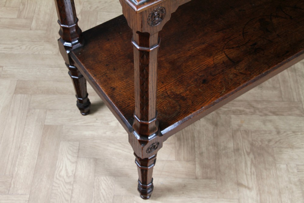 Original Antique Victorian Oak Gothic Revival Serving Buffet Table  View XIII