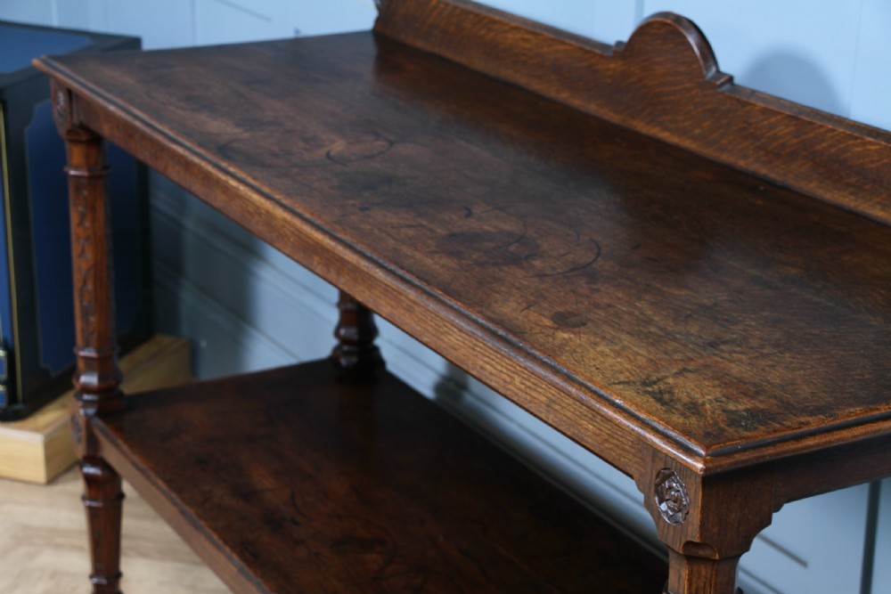 Original Antique Victorian Oak Gothic Revival Serving Buffet Table  View XV