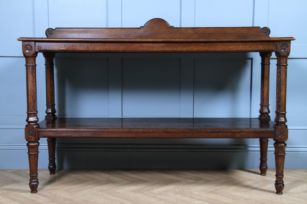 Original Antique Victorian Oak Gothic Revival Serving Buffet Table  View XVI