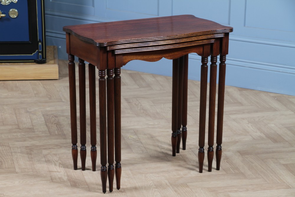 Antique 1920's Nest of Three Hepplewhite Revival Solid Mahogany Reeded Tables View III