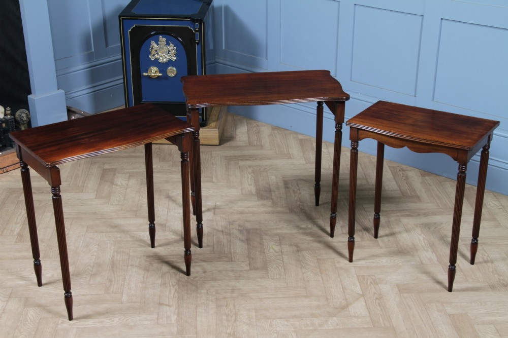 Antique 1920's Nest of Three Hepplewhite Revival Solid Mahogany Reeded Tables View VI
