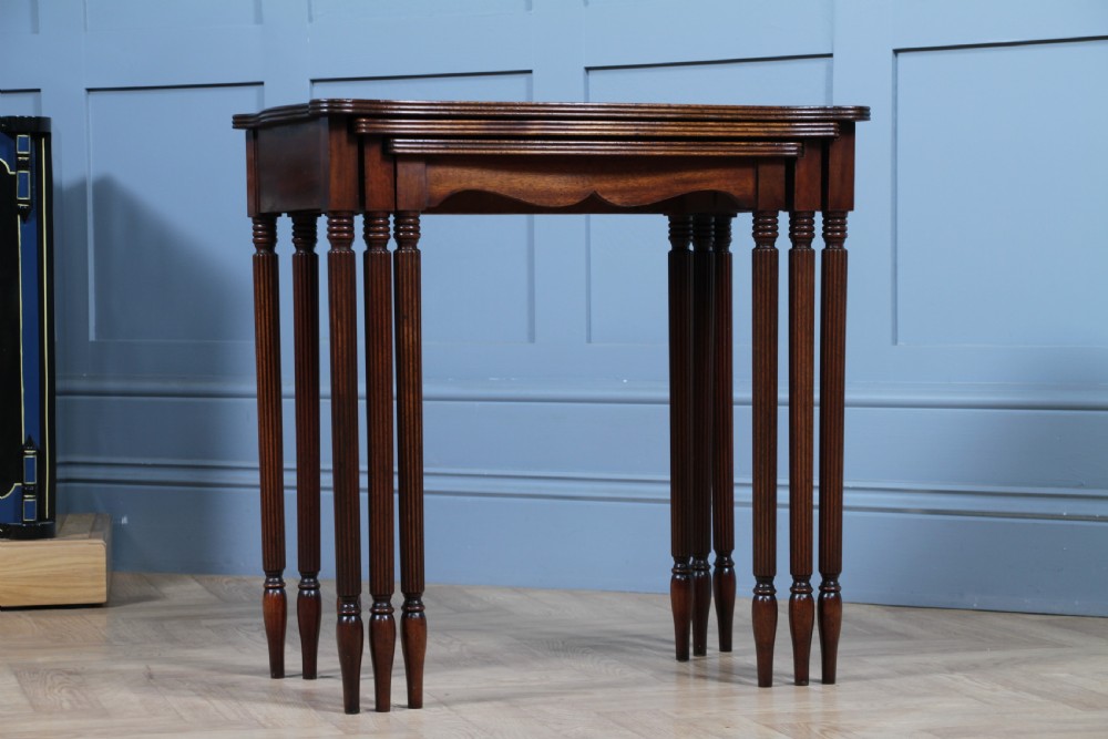 Antique 1920's Nest of Three Hepplewhite Revival Solid Mahogany Reeded Tables View X