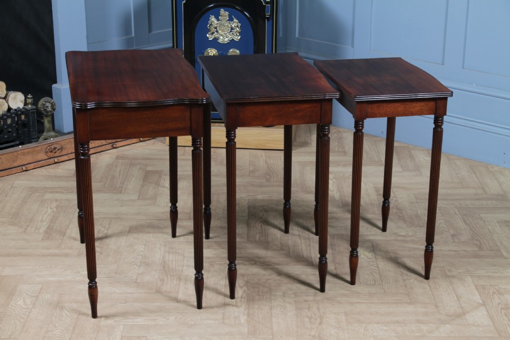 Antique 1920's Nest of Three Hepplewhite Revival Solid Mahogany Reeded Tables View XIV