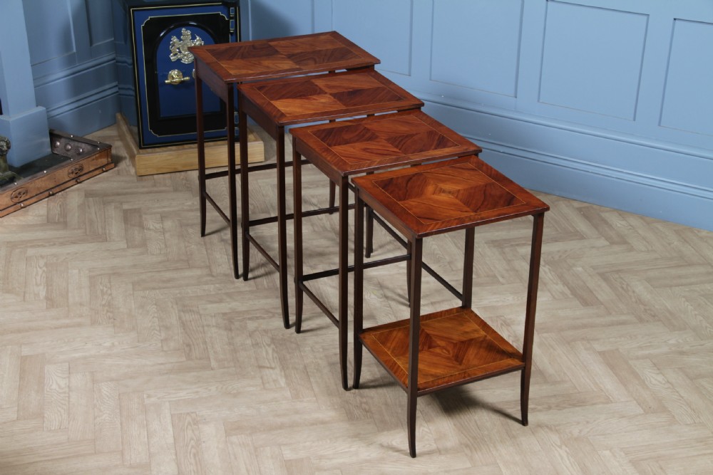 Antique 19th Century French Louis Phillipe Nest of Four Solid Kingwood Inlaid Tables View III