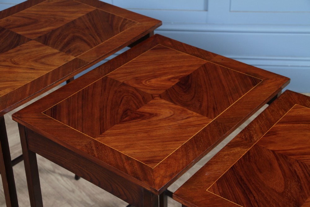 Antique 19th Century French Louis Phillipe Nest of Four Solid Kingwood Inlaid Tables View V