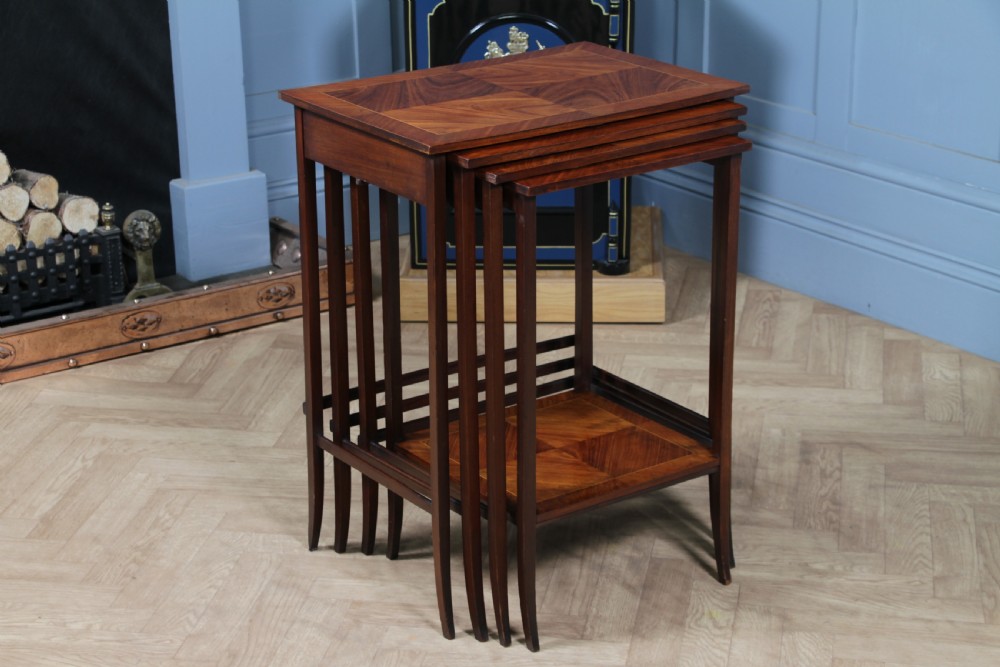 Antique 19th Century French Louis Phillipe Nest of Four Solid Kingwood Inlaid Tables View X