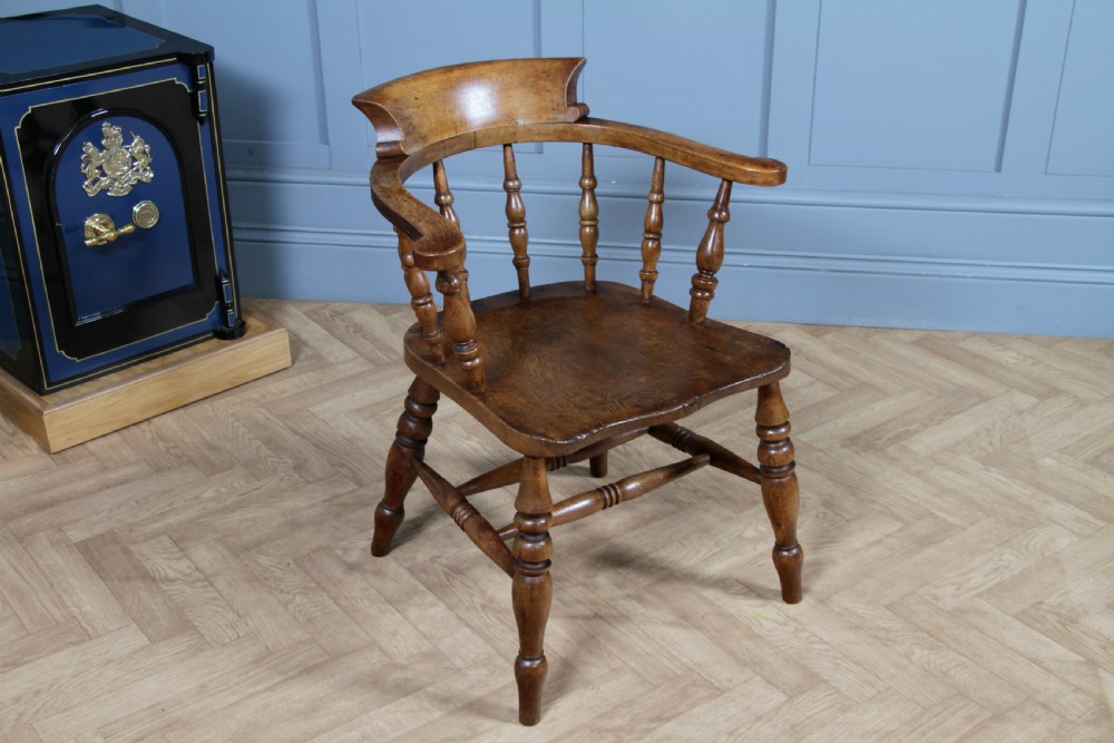 Original Antique Victorian Ash & Elm Smokers Bow Elbow Chair Captains Armchair