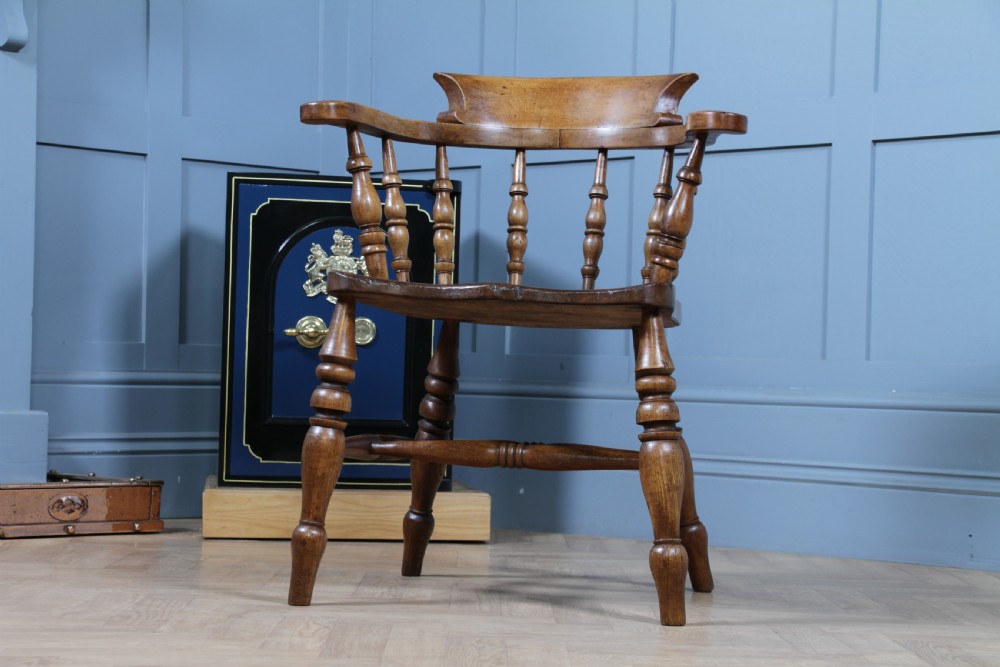 Original Antique Victorian Ash & Elm Smokers Bow Elbow Chair Captains Armchair View IV