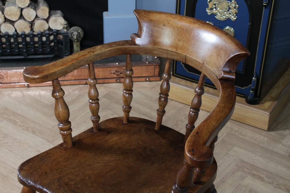 Original Antique Victorian Ash & Elm Smokers Bow Elbow Chair Captains Armchair View VI