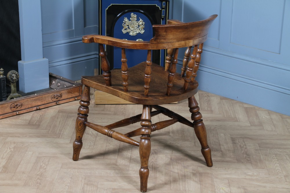 Original Antique Victorian Ash & Elm Smokers Bow Elbow Chair Captains Armchair View VII
