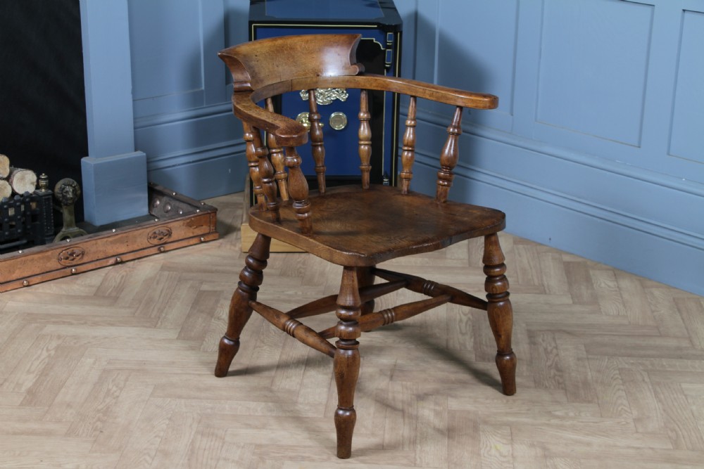 Original Antique Victorian Ash & Elm Smokers Bow Elbow Chair Captains Armchair View IX