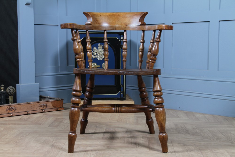 Original Antique Victorian Ash & Elm Smokers Bow Elbow Chair Captains Armchair View XI