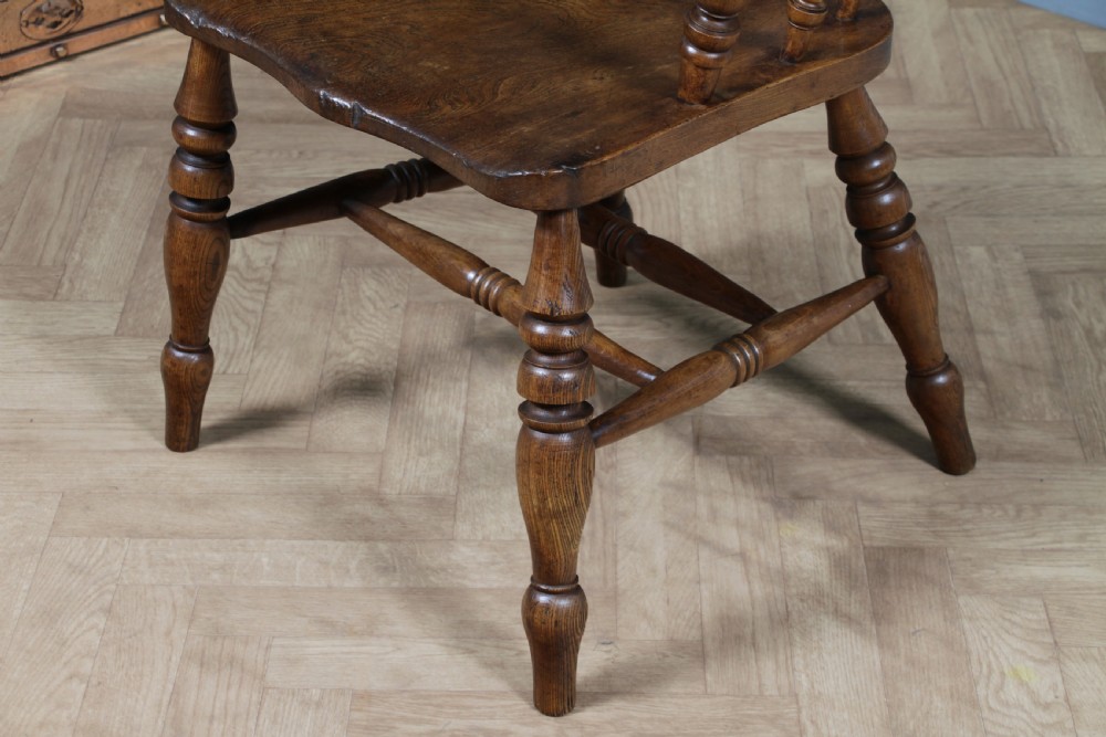 Original Antique Victorian Ash & Elm Smokers Bow Elbow Chair Captains Armchair View XII