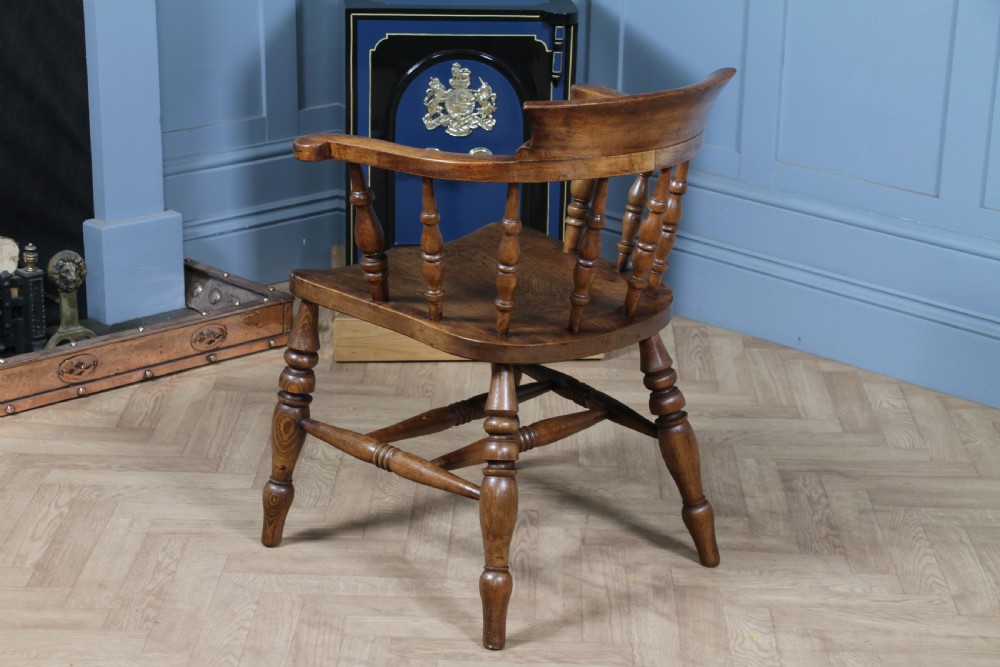 Original Antique Victorian Ash & Elm Smokers Bow Elbow Chair Captains Armchair View XIV