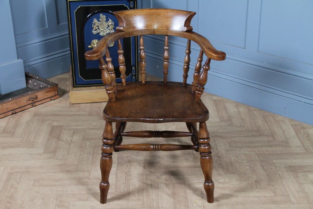 Original Antique Victorian Ash & Elm Smokers Bow Elbow Chair Captains Armchair View XV
