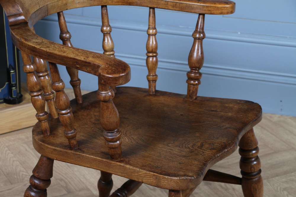 Original Antique Victorian Ash & Elm Smokers Bow Elbow Chair Captains Armchair View XVI