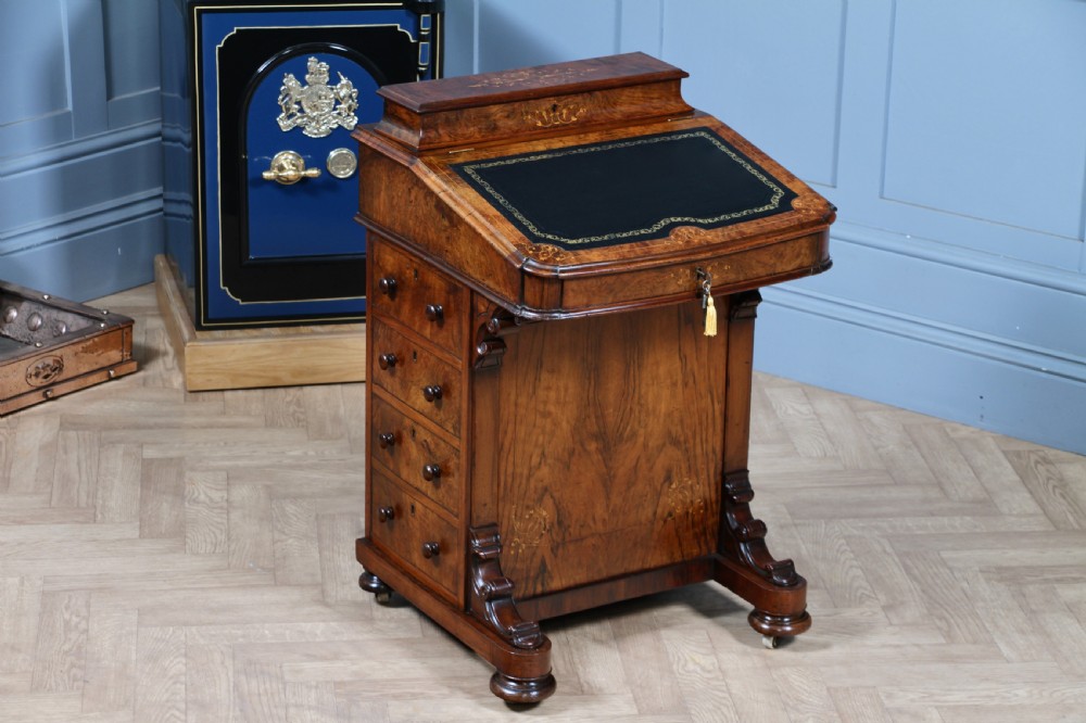 Original Antique Victorian Walnut 4 Drawer Davenport Desk Inlaid Restored C1850