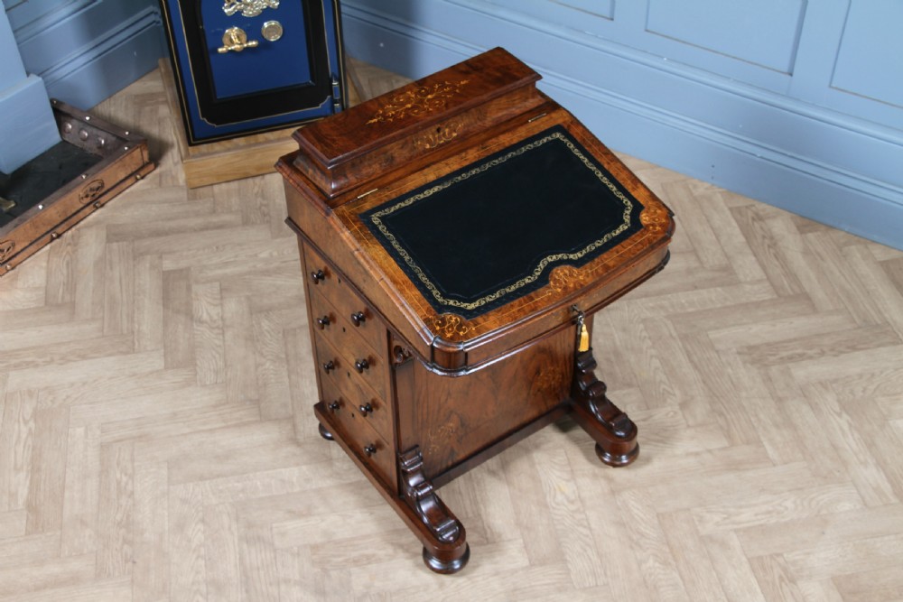 Original Antique Victorian Walnut 4 Drawer Davenport Desk Inlaid Restored C1850 View II