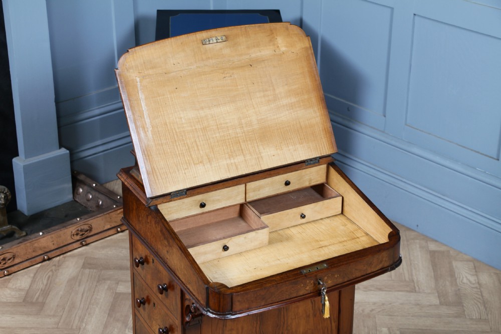 Original Antique Victorian Walnut 4 Drawer Davenport Desk Inlaid Restored C1850 View VIII