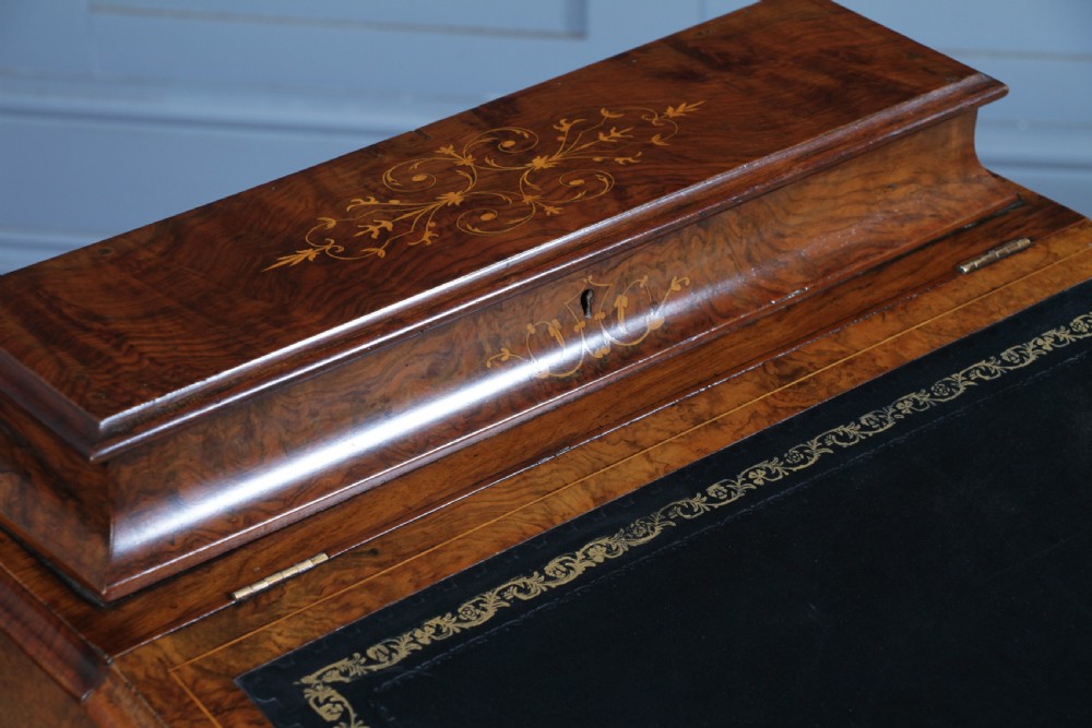 Original Antique Victorian Walnut 4 Drawer Davenport Desk Inlaid Restored C1850 View XI