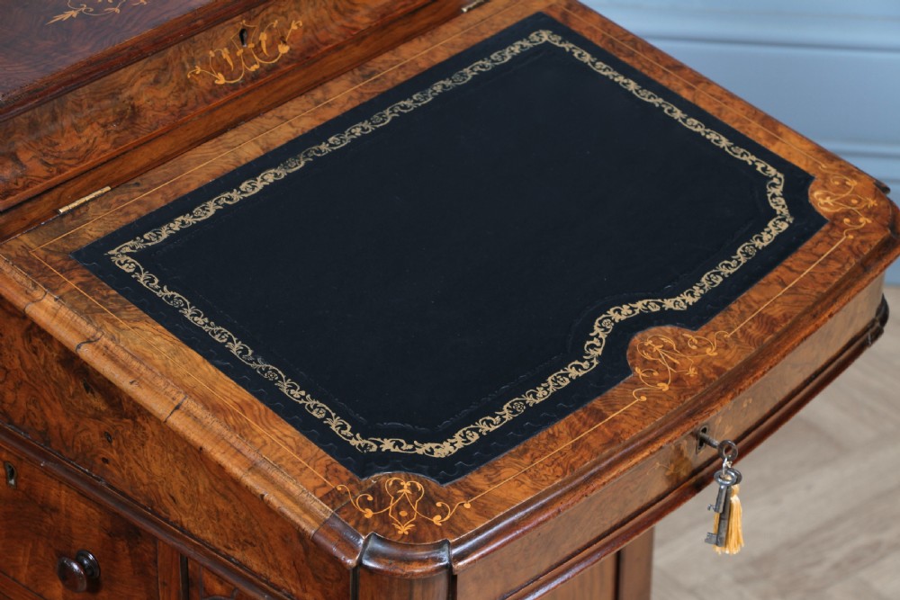 Original Antique Victorian Walnut 4 Drawer Davenport Desk Inlaid Restored C1850 View XIII
