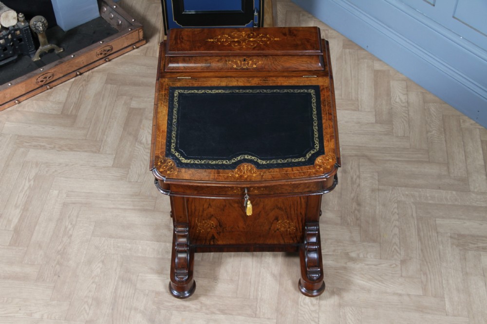 Original Antique Victorian Walnut 4 Drawer Davenport Desk Inlaid Restored C1850 View XIV