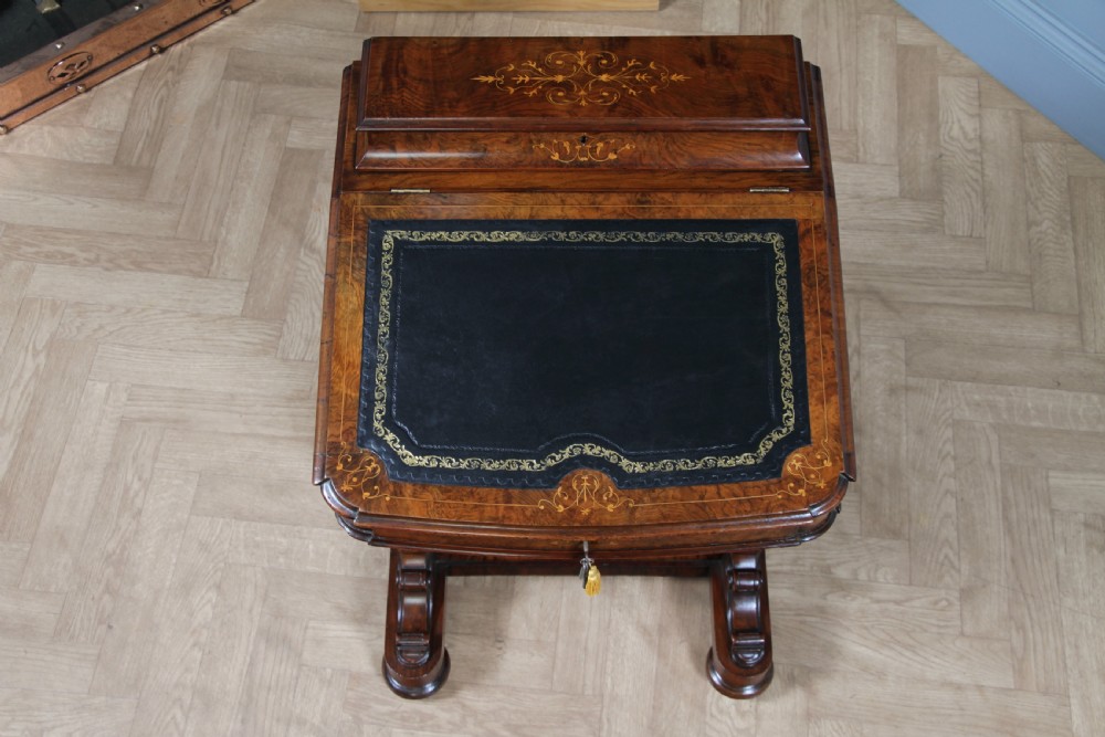 Original Antique Victorian Walnut 4 Drawer Davenport Desk Inlaid Restored C1850 View XV