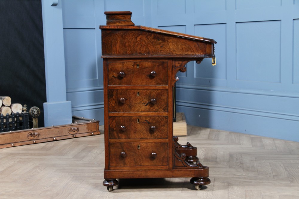 Original Antique Victorian Walnut 4 Drawer Davenport Desk Inlaid Restored C1850 View XVII