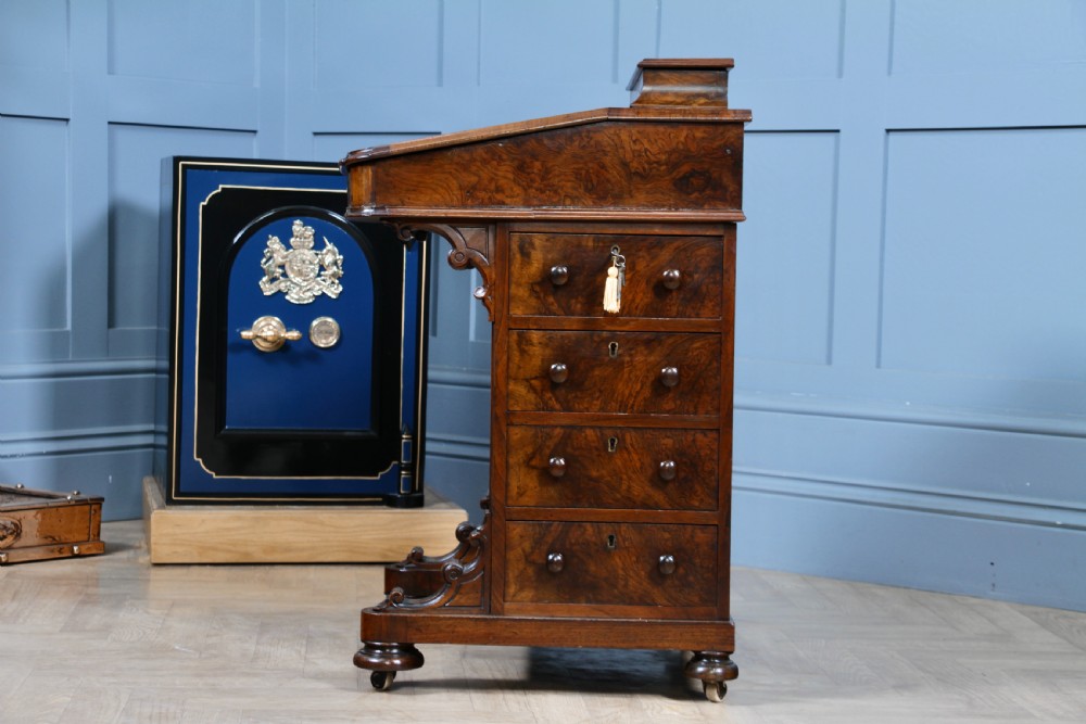 Original Antique Victorian Walnut 4 Drawer Davenport Desk Inlaid Restored C1850 View XVIII