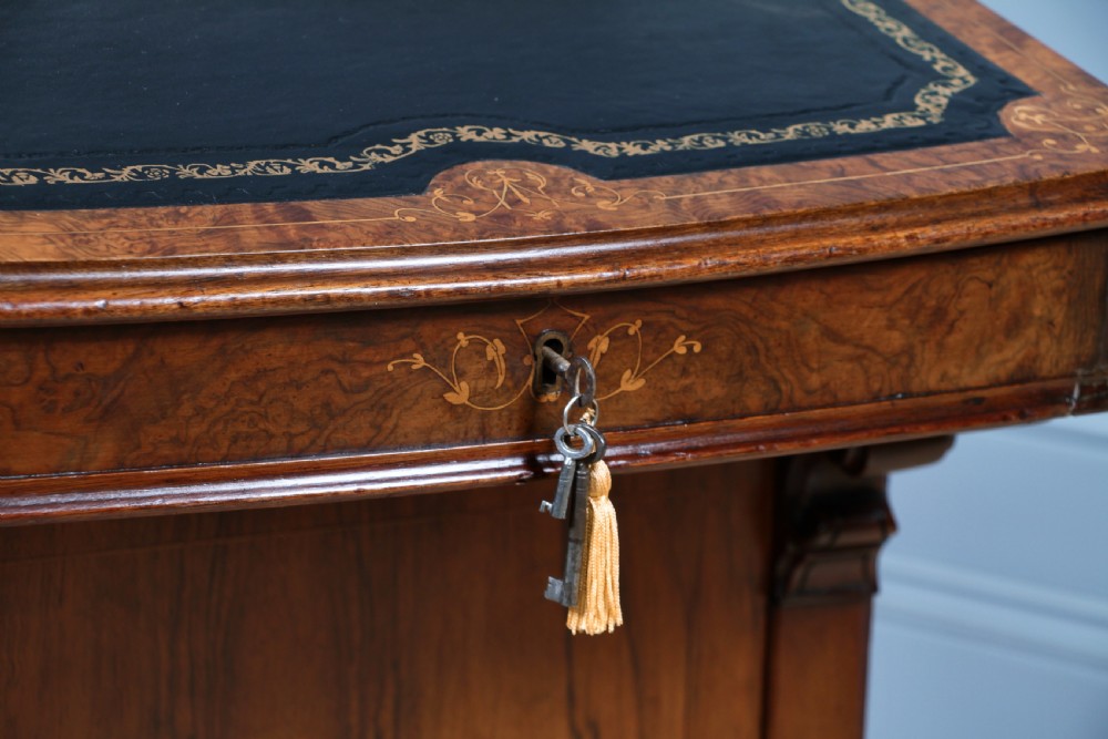 Original Antique Victorian Walnut 4 Drawer Davenport Desk Inlaid Restored C1850 View XX