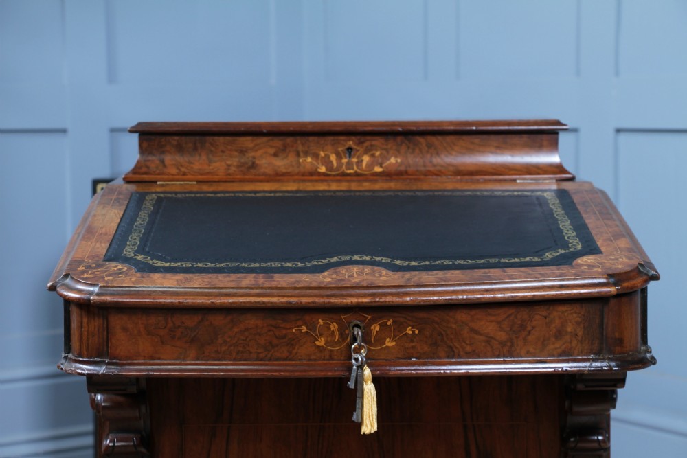 Original Antique Victorian Walnut 4 Drawer Davenport Desk Inlaid Restored C1850 View XXI