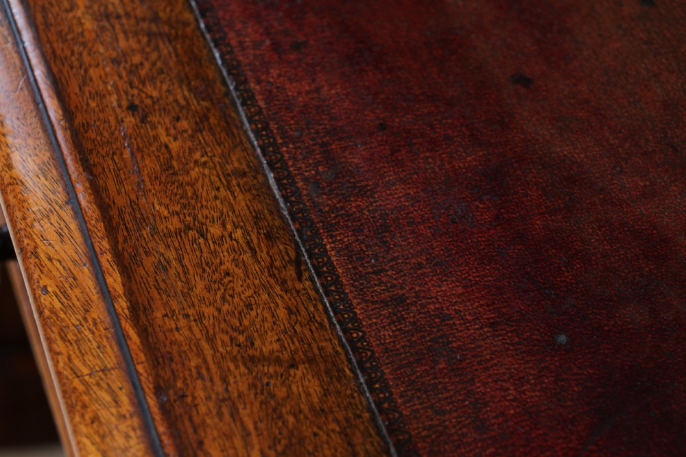 Antique Victorian Curved Front Mahogany 9 Drawer Twin Pedestal Leather Top Writing Desk 1870 View XI