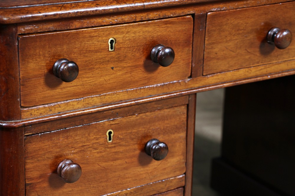 Antique Victorian Curved Front Mahogany 9 Drawer Twin Pedestal Leather Top Writing Desk 1870 View XIV