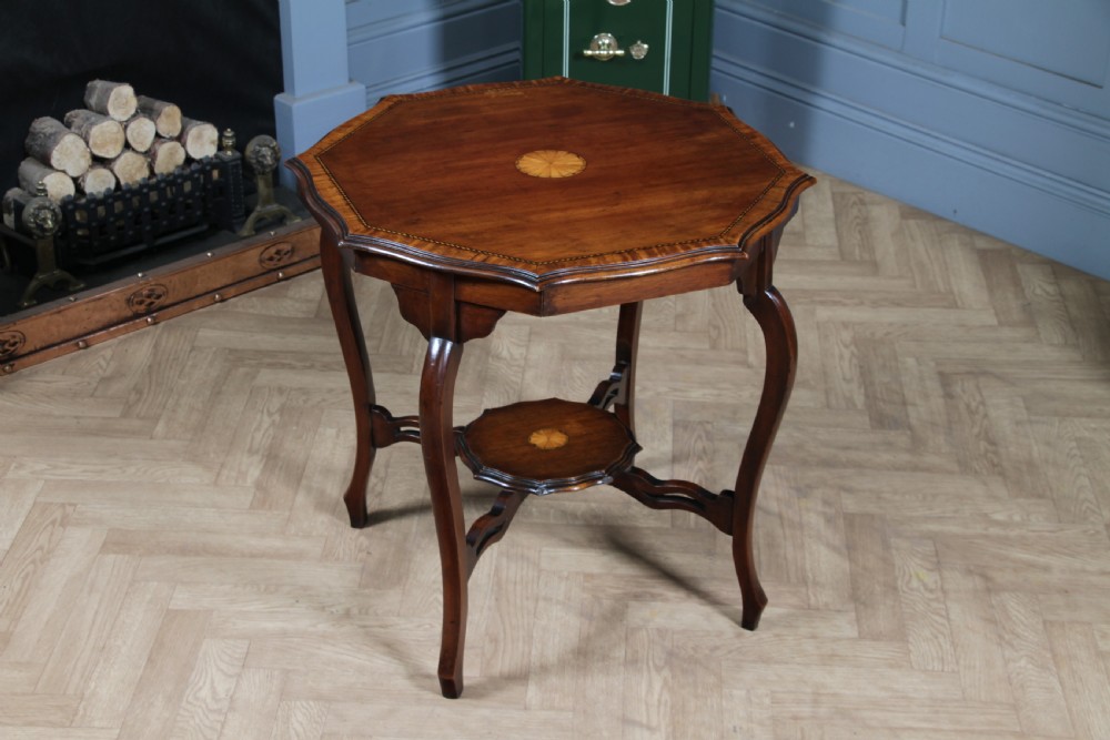Antique Edwardian Mahogany Inlaid Octagonal Occasional Hall Lamp Table