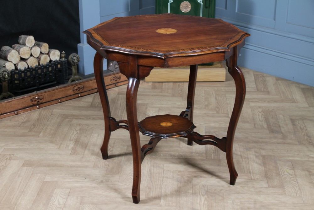 Antique Edwardian Mahogany Inlaid Octagonal Occasional Hall Lamp Table View II