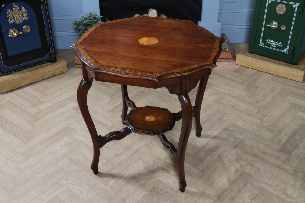 Antique Edwardian Mahogany Inlaid Octagonal Occasional Hall Lamp Table View IV