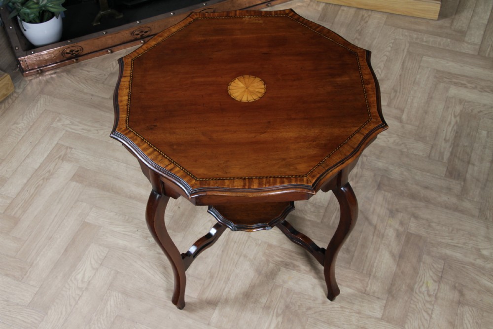 Antique Edwardian Mahogany Inlaid Octagonal Occasional Hall Lamp Table View VII