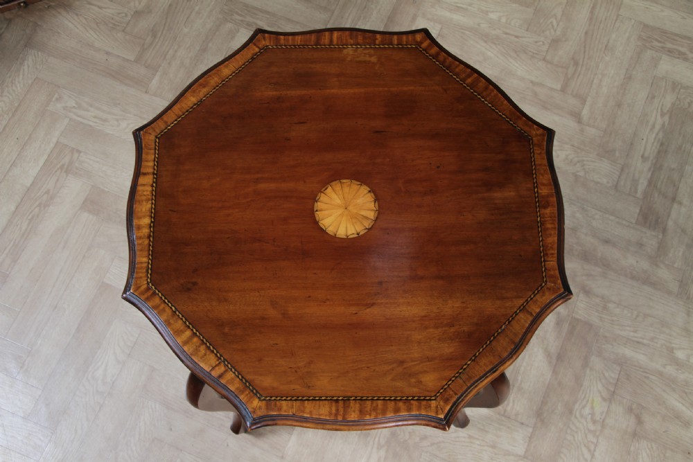 Antique Edwardian Mahogany Inlaid Octagonal Occasional Hall Lamp Table View VIII