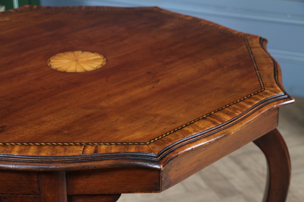 Antique Edwardian Mahogany Inlaid Octagonal Occasional Hall Lamp Table View IX