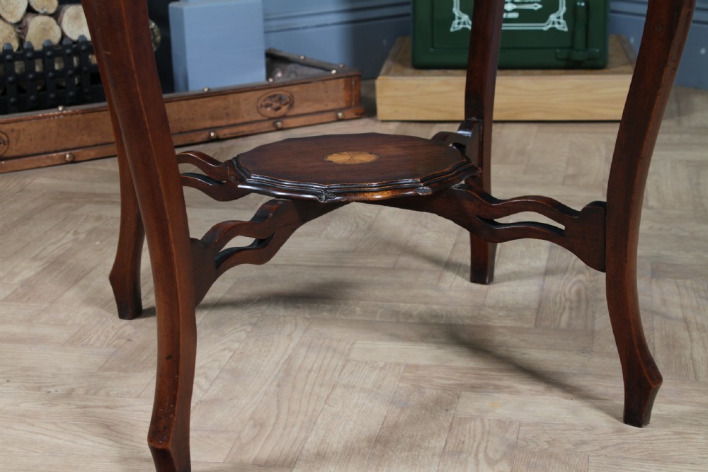 Antique Edwardian Mahogany Inlaid Octagonal Occasional Hall Lamp Table View X