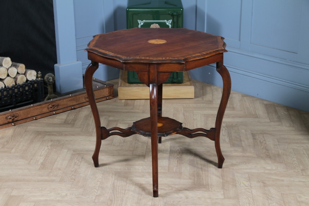 Antique Edwardian Mahogany Inlaid Octagonal Occasional Hall Lamp Table View XIII