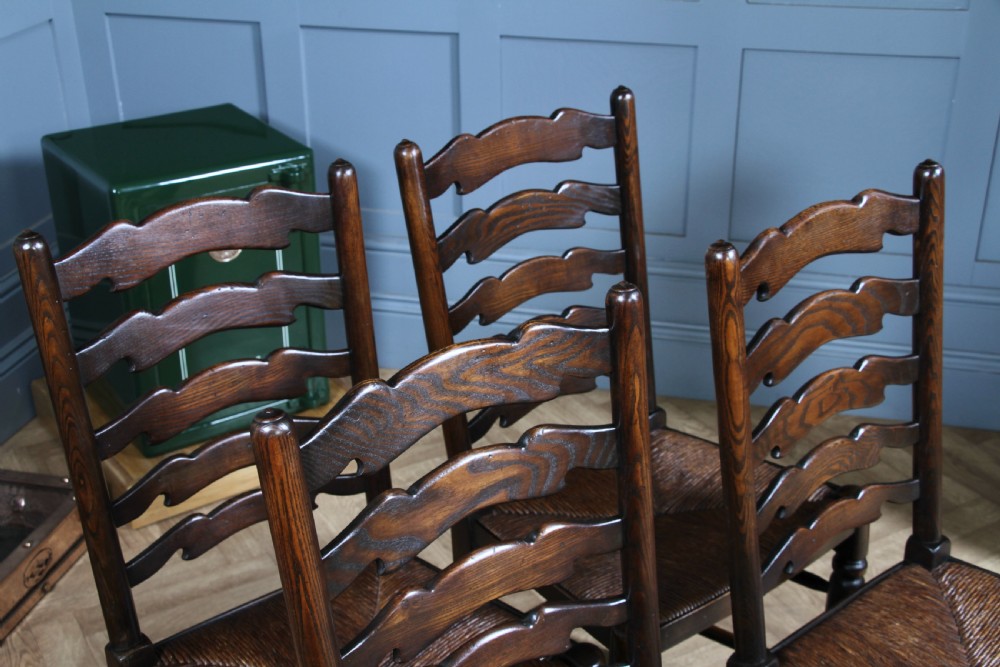 Titchmarsh & Goodwin Set of 4 Ladder Back Solid Oak Rush Seated Dining Chairs View IV