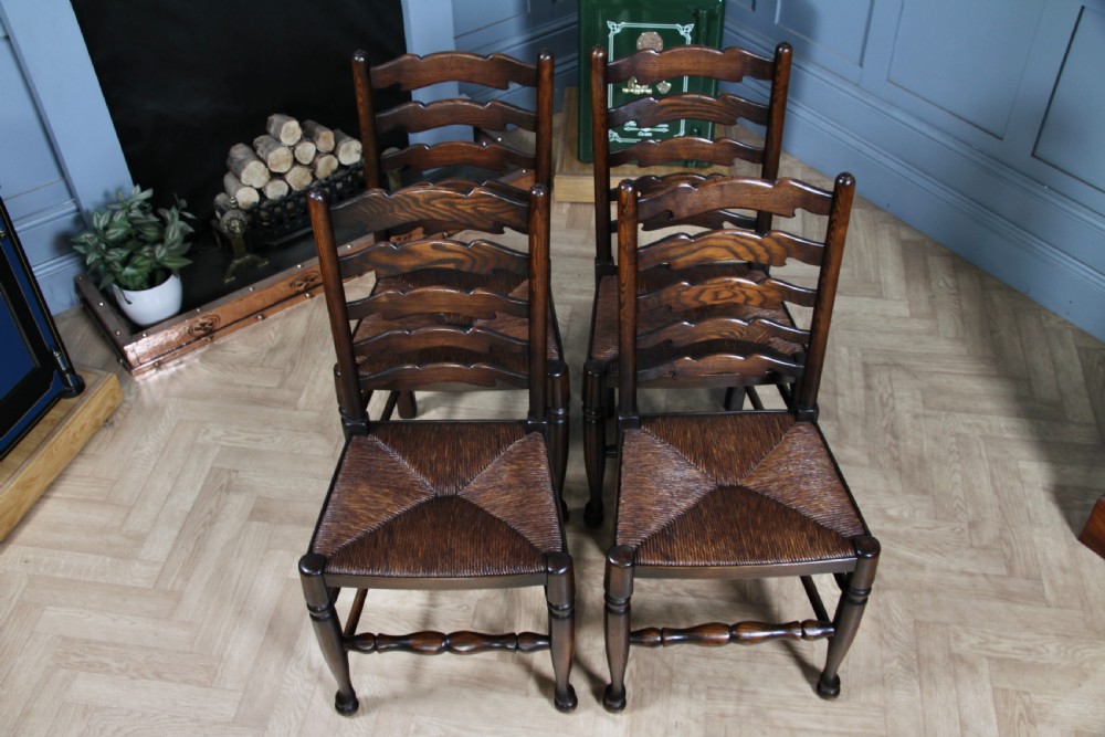 Titchmarsh & Goodwin Set of 4 Ladder Back Solid Oak Rush Seated Dining Chairs View VI