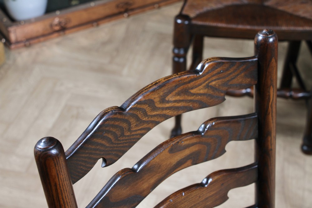 Titchmarsh & Goodwin Set of 4 Ladder Back Solid Oak Rush Seated Dining Chairs View IX
