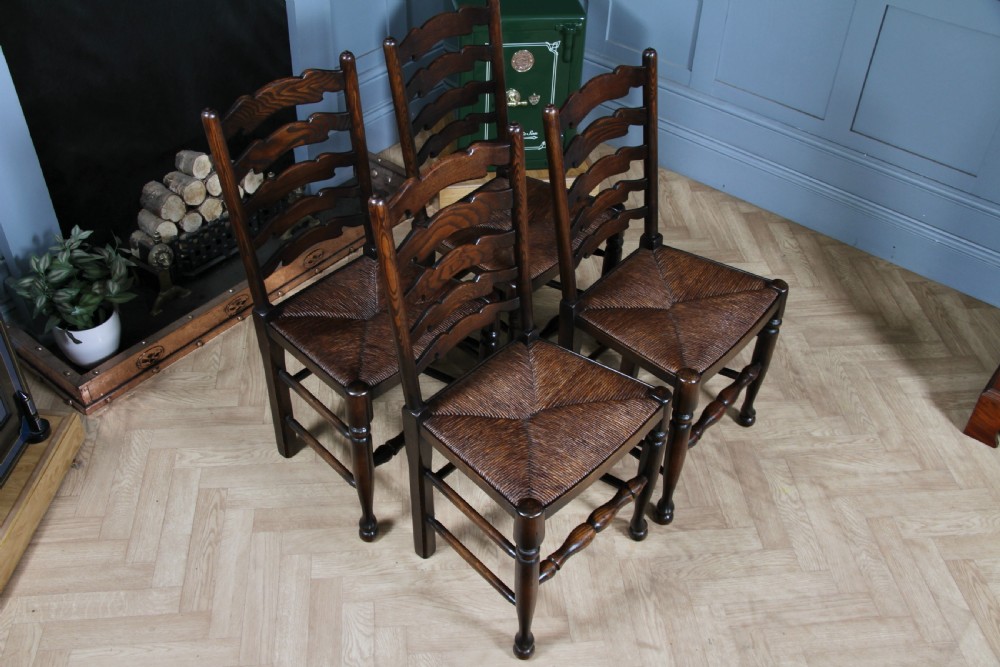 Titchmarsh & Goodwin Set of 4 Ladder Back Solid Oak Rush Seated Dining Chairs View XIV
